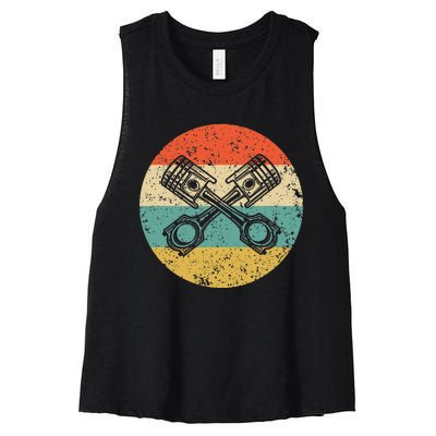 Retro Car Engine Pistons 's Car Mechanic Women's Racerback Cropped Tank