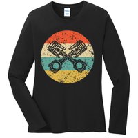 Retro Car Engine Pistons 's Car Mechanic Ladies Long Sleeve Shirt