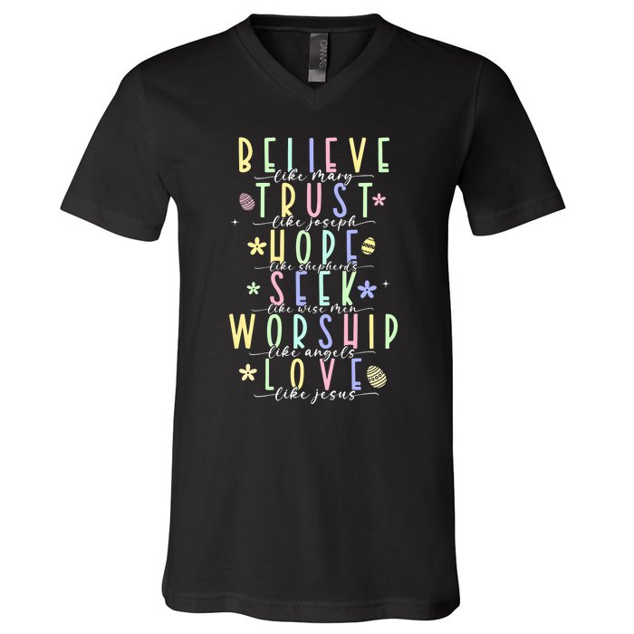 Retro Christian Easter Day Family V-Neck T-Shirt