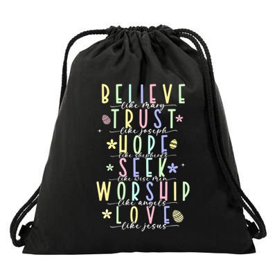 Retro Christian Easter Day Family Drawstring Bag