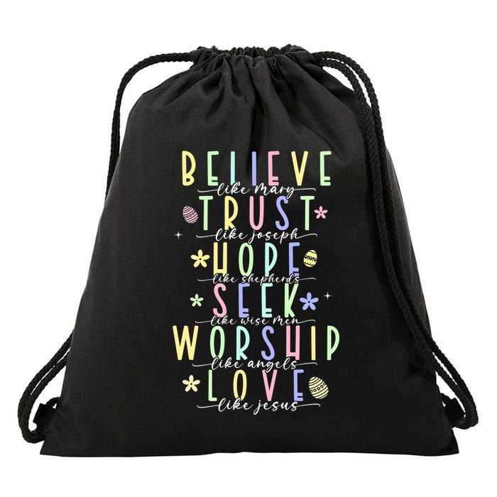 Retro Christian Easter Day Family Drawstring Bag