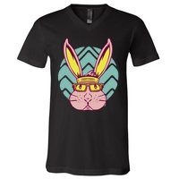 Retro Cool Easter Bunny V-Neck T-Shirt