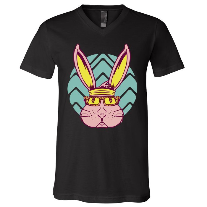 Retro Cool Easter Bunny V-Neck T-Shirt