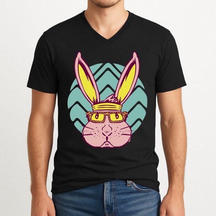 Retro Cool Easter Bunny V-Neck T-Shirt