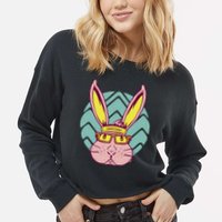 Retro Cool Easter Bunny Cropped Pullover Crew