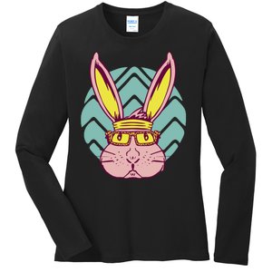 Retro Cool Easter Bunny Ladies Long Sleeve Shirt