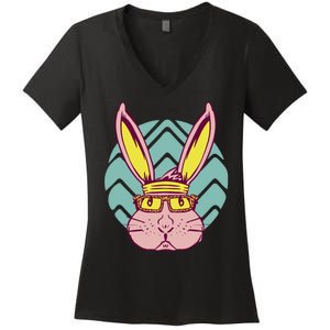 Retro Cool Easter Bunny Women's V-Neck T-Shirt