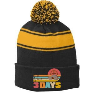 Retro Celebrate Easter A Lot Can Happen In 3 Days Stripe Pom Pom Beanie