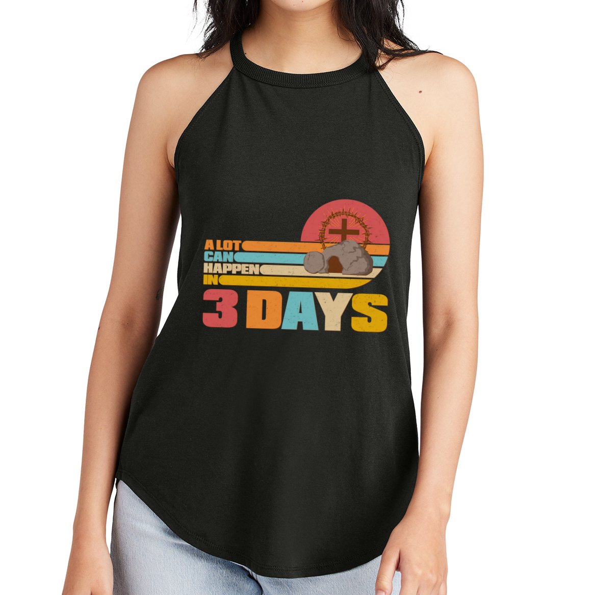 Retro Celebrate Easter A Lot Can Happen In 3 Days Women's Perfect Tri Rocker Tank