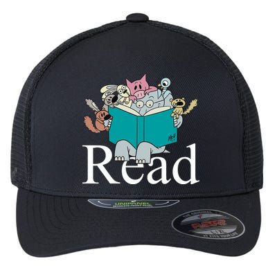 Read Cute Elephant Book Lover Gift Flexfit Unipanel Trucker Cap