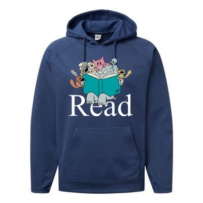 Read Cute Elephant Book Lover Gift Performance Fleece Hoodie