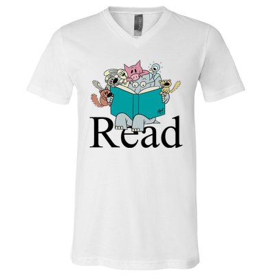 Read Cute Elephant Book Lover Gift V-Neck T-Shirt