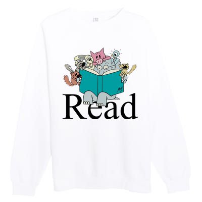 Read Cute Elephant Book Lover Gift Premium Crewneck Sweatshirt