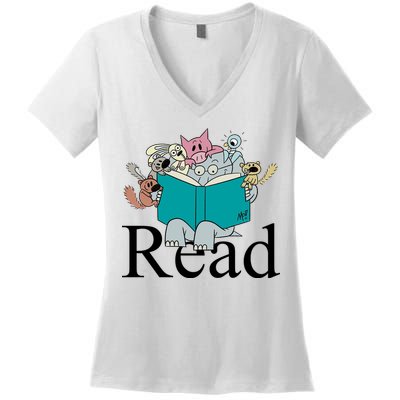 Read Cute Elephant Book Lover Gift Women's V-Neck T-Shirt