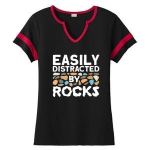 Rock Collector Easily Distracted By Rock Ladies Halftime Notch Neck Tee