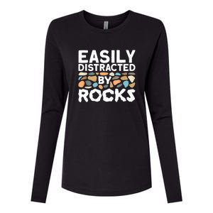 Rock Collector Easily Distracted By Rock Womens Cotton Relaxed Long Sleeve T-Shirt