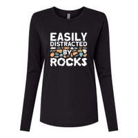 Rock Collector Easily Distracted By Rock Womens Cotton Relaxed Long Sleeve T-Shirt