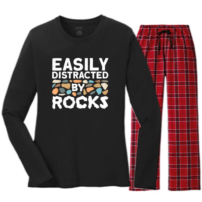 Rock Collector Easily Distracted By Rock Women's Long Sleeve Flannel Pajama Set 