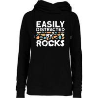 Rock Collector Easily Distracted By Rock Womens Funnel Neck Pullover Hood