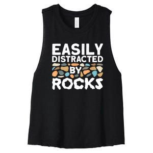 Rock Collector Easily Distracted By Rock Women's Racerback Cropped Tank