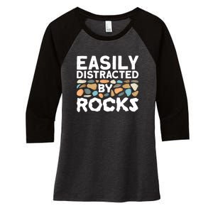 Rock Collector Easily Distracted By Rock Women's Tri-Blend 3/4-Sleeve Raglan Shirt