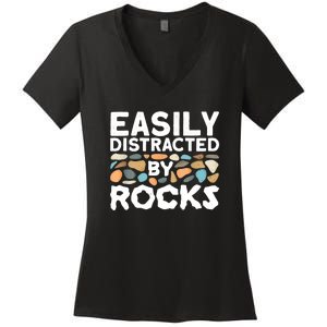 Rock Collector Easily Distracted By Rock Women's V-Neck T-Shirt