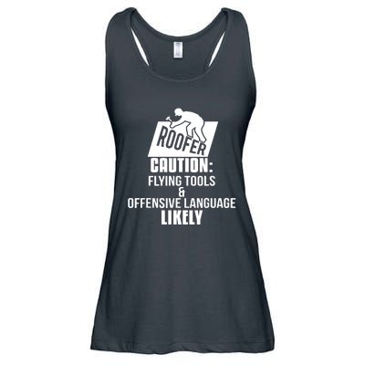 Roofer Caution Flying Tools And Offensive Language Ladies Essential Flowy Tank