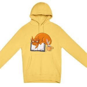 Reading Cat Funny Book & Coffee Lover Premium Pullover Hoodie