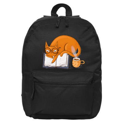 Reading Cat Funny Book & Coffee Lover 16 in Basic Backpack