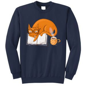 Reading Cat Funny Book & Coffee Lover Sweatshirt