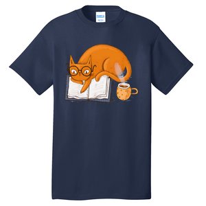 Reading Cat Funny Book & Coffee Lover Tall T-Shirt