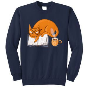 Reading Cat Funny Book & Coffee Lover Tall Sweatshirt