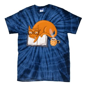 Reading Cat Funny Book & Coffee Lover Tie-Dye T-Shirt