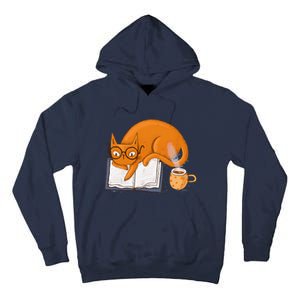 Reading Cat Funny Book & Coffee Lover Tall Hoodie