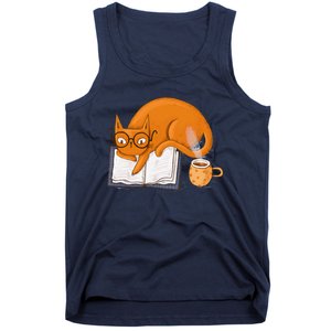 Reading Cat Funny Book & Coffee Lover Tank Top