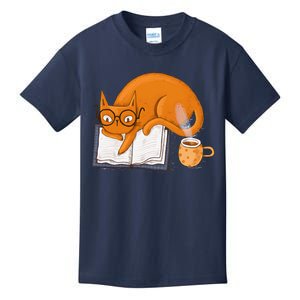 Reading Cat Funny Book & Coffee Lover Kids T-Shirt