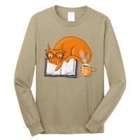 Reading Cat Funny Book & Coffee Lover Long Sleeve Shirt