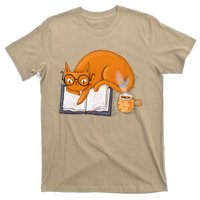 Reading Cat Funny Book & Coffee Lover T-Shirt