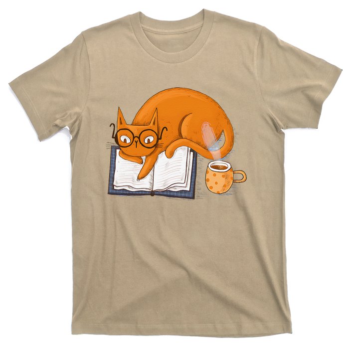 Reading Cat Funny Book & Coffee Lover T-Shirt