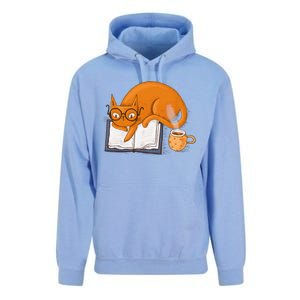 Reading Cat Funny Book & Coffee Lover Unisex Surf Hoodie