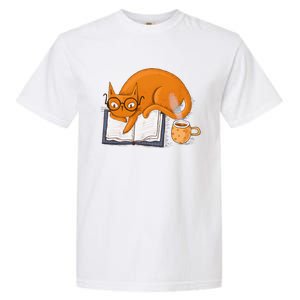 Reading Cat Funny Book & Coffee Lover Garment-Dyed Heavyweight T-Shirt