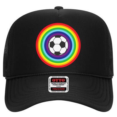 Rainbow Circle Football For Soccer Lover Best Sports Pride High Crown Mesh Back Trucker Hat