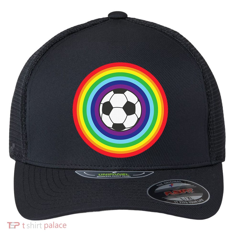 Rainbow Circle Football For Soccer Lover Best Sports Pride Flexfit Unipanel Trucker Cap