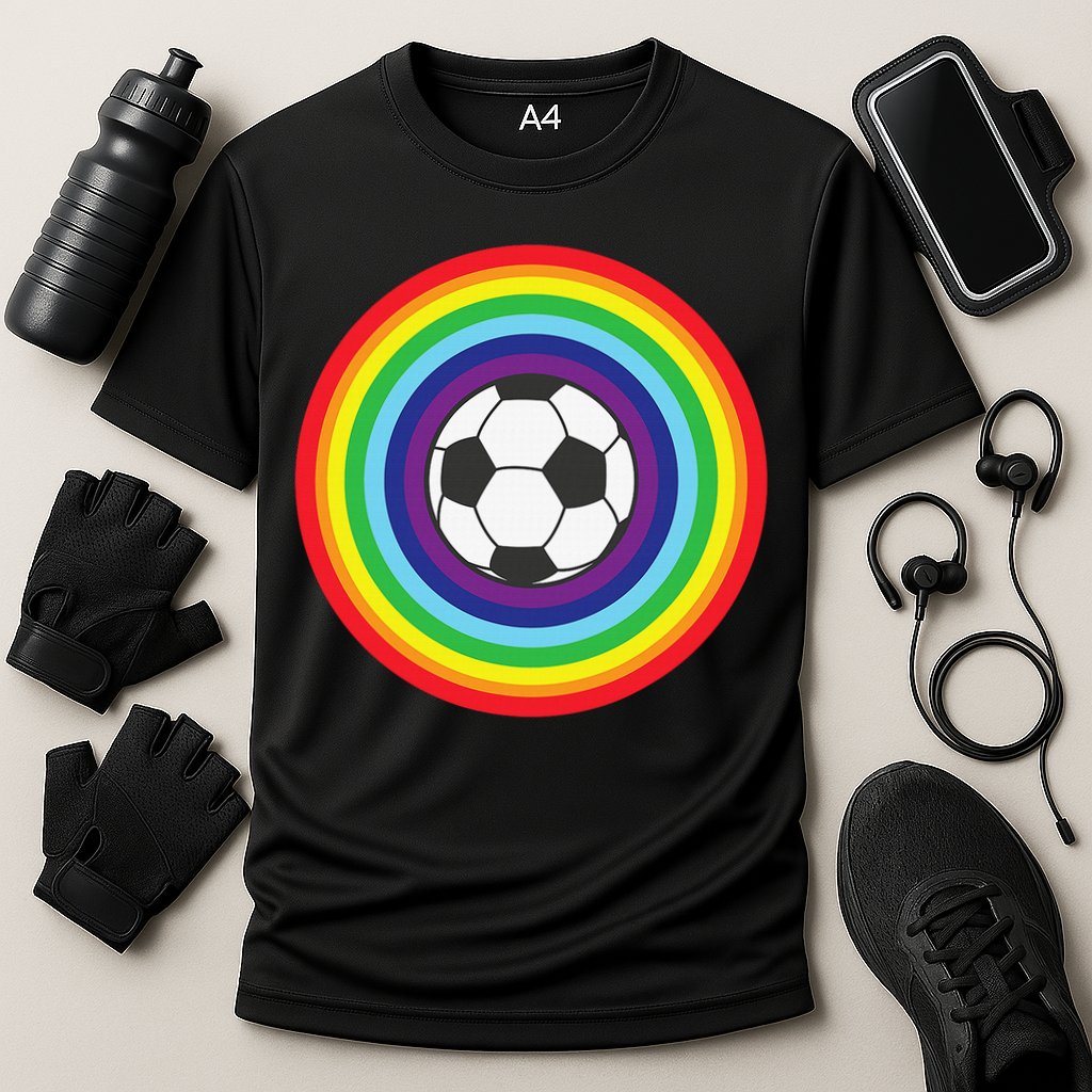 Rainbow Circle Football For Soccer Lover Best Sports Pride Cooling Performance Crew T-Shirt