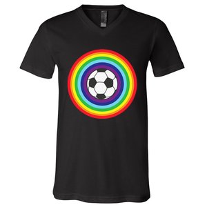 Rainbow Circle Football For Soccer Lover Best Sports Pride V-Neck T-Shirt