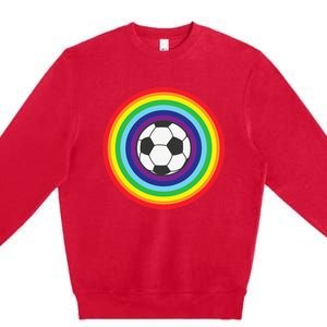 Rainbow Circle Football For Soccer Lover Best Sports Pride Premium Crewneck Sweatshirt