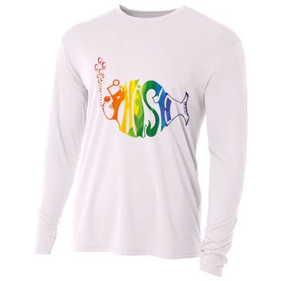 Rainbow Color Fish Cool Cooling Performance Long Sleeve Crew