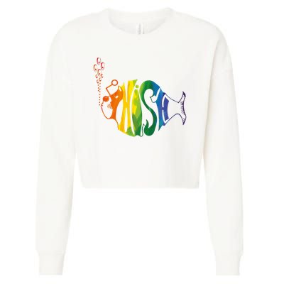 Rainbow Color Fish Cool Cropped Pullover Crew