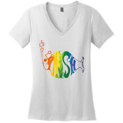 Rainbow Color Fish Cool Women's V-Neck T-Shirt