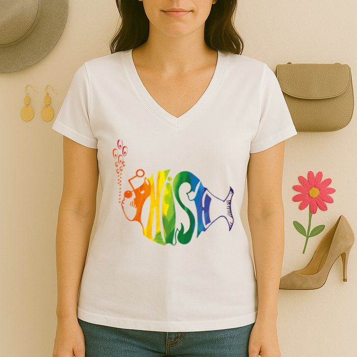 Rainbow Color Fish Cool Women's V-Neck T-Shirt